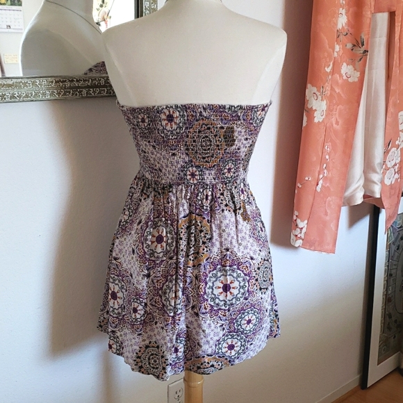 Band of Gypsies Strapless Floral Mandala Mini Dress Size Medium - Picture 5 of 13